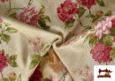 Tela de Panama Estampado Flores Románticas Vintage para Decoración