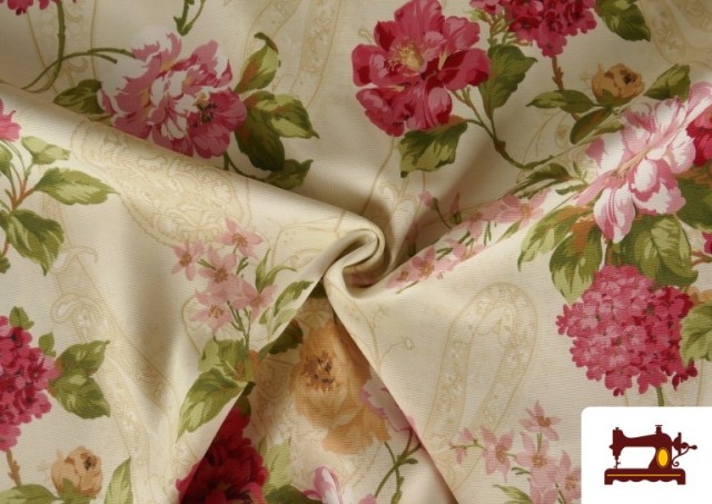 Tela de Panama Estampado Flores Románticas Vintage para Decoración
