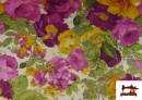 Comprar Tela de Panama Estampado con  Flores Grandes Moradas y Amarillas