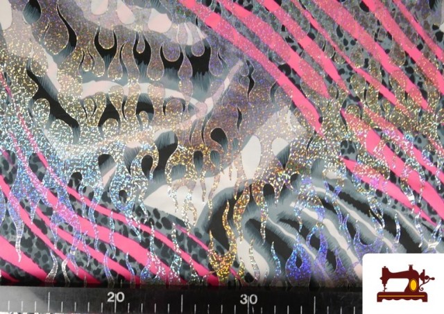 Comprar online Tela de Licra Estampada Animal Print Cebra Holograma Brillante
