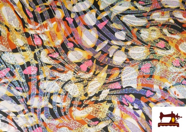 Venta de Tela de Licra Estampada Animal Print Holograma Naranja