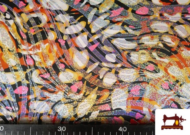 Comprar online Tela de Licra Estampada Animal Print Holograma Naranja