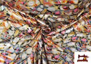 Venta online de Tela de Licra Estampada Animal Print Holograma Naranja
