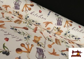 Comprar Tela de Loneta Estampado Aceitunas Para Cocina