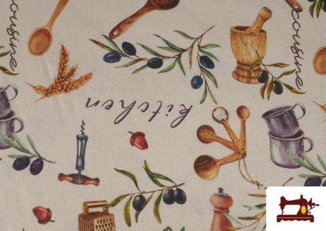 Venta de Tela de Loneta Estampado Aceitunas Para Cocina