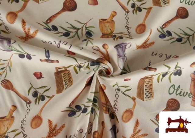 Venta online de Tela de Loneta Estampado Aceitunas Para Cocina