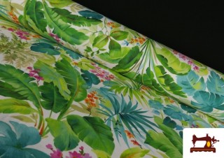 Comprar Tela de Loneta Estampado Dijital De Hojas Tropicales y Flores