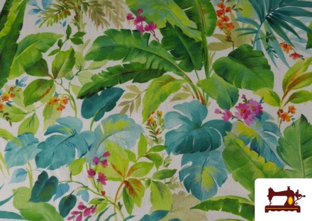 Venta de Tela de Loneta Estampado Dijital De Hojas Tropicales y Flores