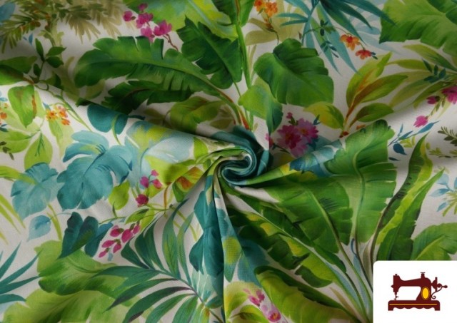 Venta online de Tela de Loneta Estampado Dijital De Hojas Tropicales y Flores