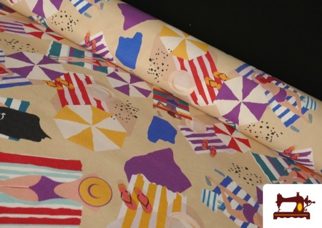 Comprar Tela de Loneta Estampado Mujeres en la Playa y Sombrillas