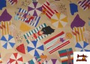 Venta de Tela de Loneta Estampado Mujeres en la Playa y Sombrillas