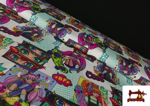Tela de Algodón de Anime Estilo Comic Multicolor