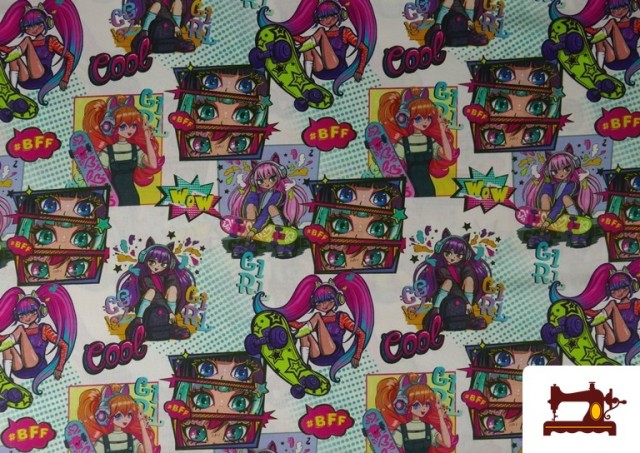Comprar Tela de Algodón de Anime Estilo Comic Multicolor