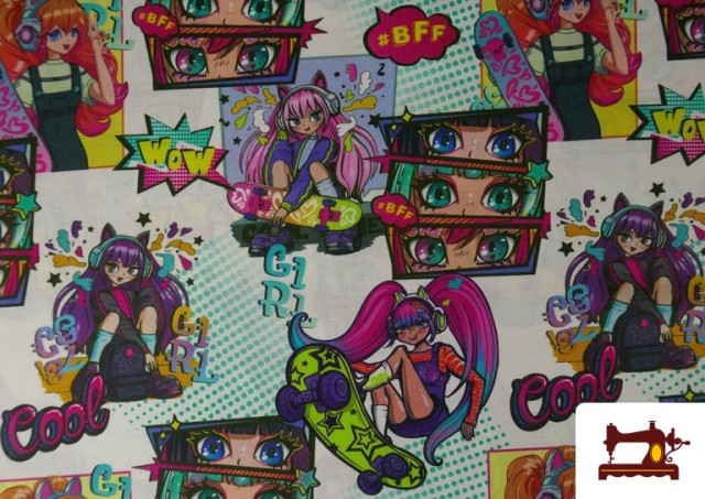 Venta de Tela de Algodón de Anime Estilo Comic Multicolor