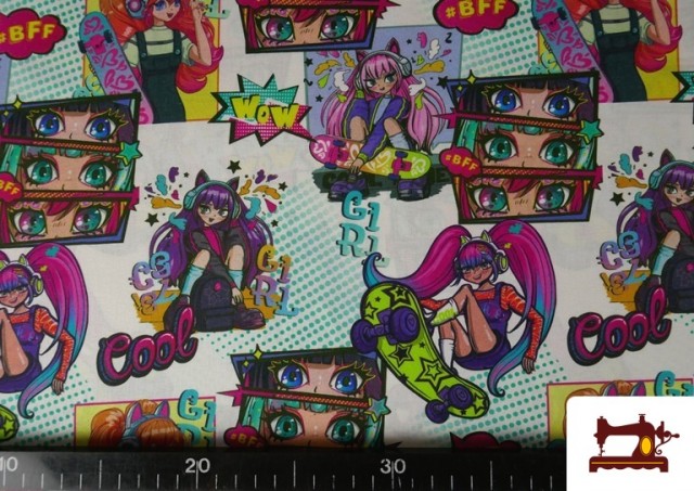 Comprar online Tela de Algodón de Anime Estilo Comic Multicolor