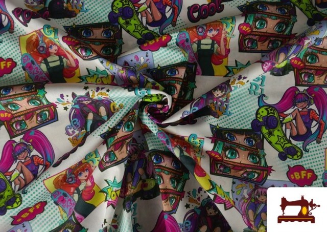 Venta online de Tela de Algodón de Anime Estilo Comic Multicolor