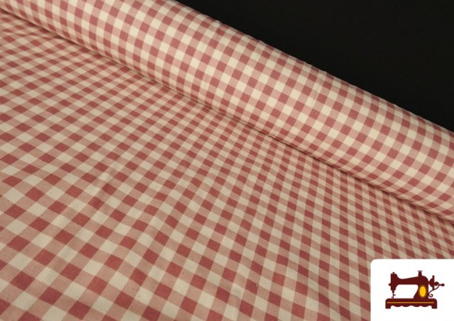 Tela de Cuadros Vichy de Algodón Orgánico Efecto Rústico color Rojo