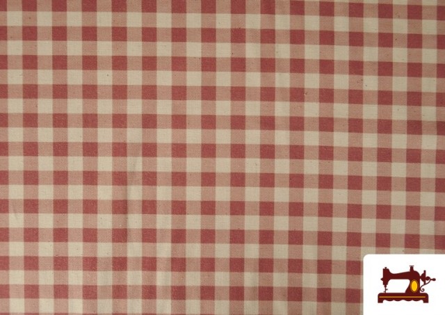 Venta de Tela de Cuadros Vichy de Algodón Orgánico Efecto Rústico color Rojo