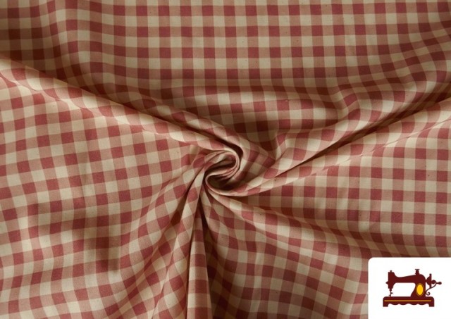 Venta online de Tela de Cuadros Vichy de Algodón Orgánico Efecto Rústico color Rojo