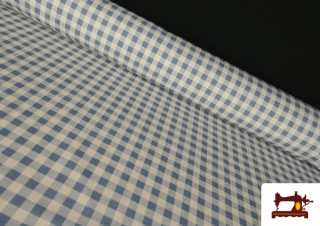 Tela de Cuadros Vichy de Algodón Orgánico Efecto Rústico color Azul