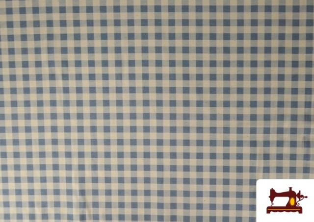Tela de Cuadros Vichy de Algodón Orgánico Efecto Rústico color Azul