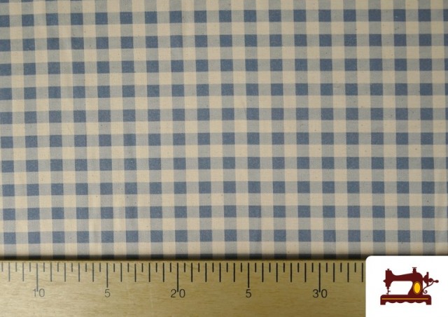 Venta de Tela de Cuadros Vichy de Algodón Orgánico Efecto Rústico color Azul
