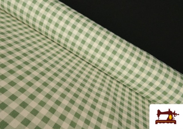 Venta online de Tela de Cuadros Vichy de Algodón Orgánico Efecto Rústico color Verde