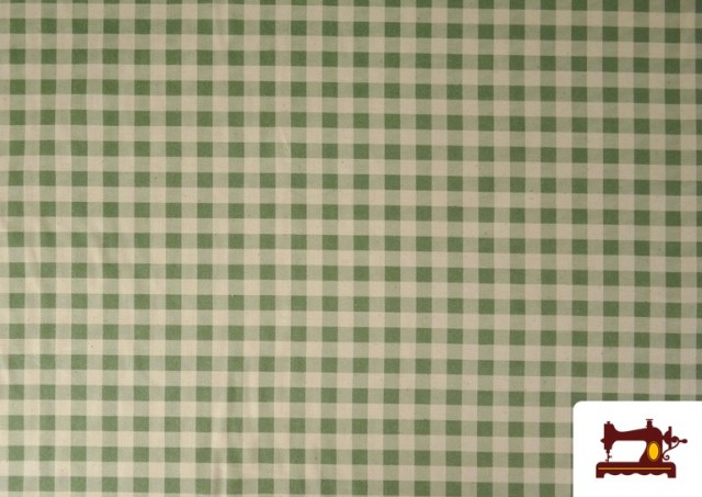 Tela de Cuadros Vichy de Algodón Orgánico Efecto Rústico color Verde