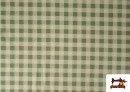 Tela de Cuadros Vichy de Algodón Orgánico Efecto Rústico color Verde