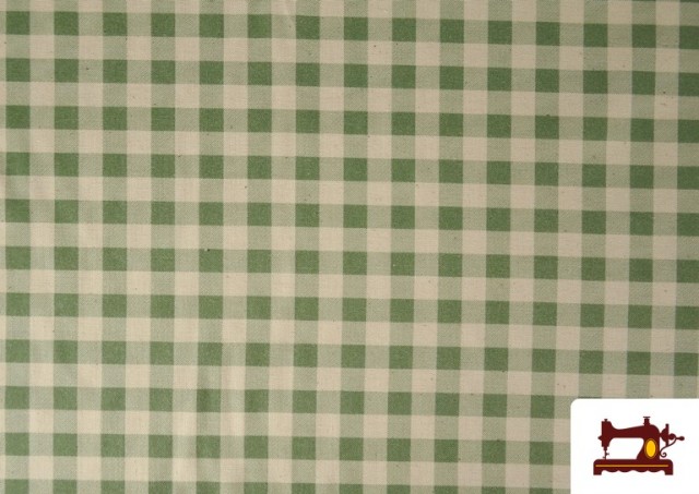 Tela de Cuadros Vichy de Algodón Orgánico Efecto Rústico color Verde