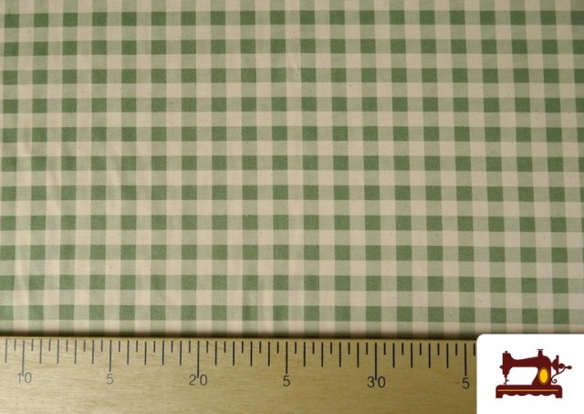 Tela de Cuadros Vichy de Algodón Orgánico Efecto Rústico color Verde