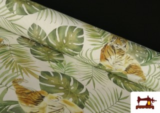 Tela de Loneta Estampado Tigres y Hojas Tropicales