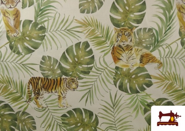 Comprar Tela de Loneta Estampado Tigres y Hojas Tropicales