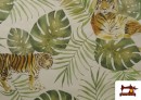 Venta de Tela de Loneta Estampado Tigres y Hojas Tropicales
