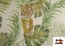 Venta online de Tela de Loneta Estampado Tigres y Hojas Tropicales