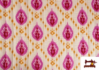 Tela de Muselina de Algodón Acolchada Reversible Étnico Rosa Floral