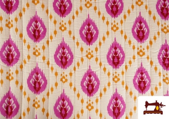 Tela de Muselina de Algodón Acolchada Reversible Étnico Rosa Floral