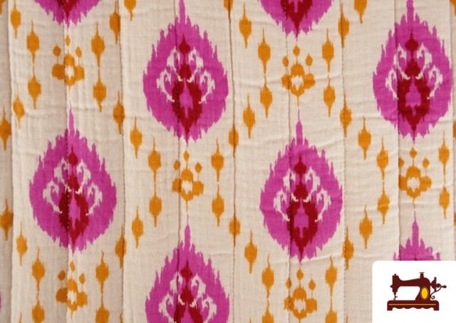 Venta de Tela de Muselina de Algodón Acolchada Reversible Étnico Rosa Floral