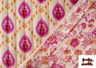 Comprar online Tela de Muselina de Algodón Acolchada Reversible Étnico Rosa Floral