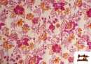 Venta online de Tela de Muselina de Algodón Acolchada Reversible Étnico Rosa Floral