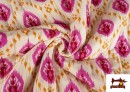 Tela de Muselina de Algodón Acolchada Reversible Étnico Rosa Floral