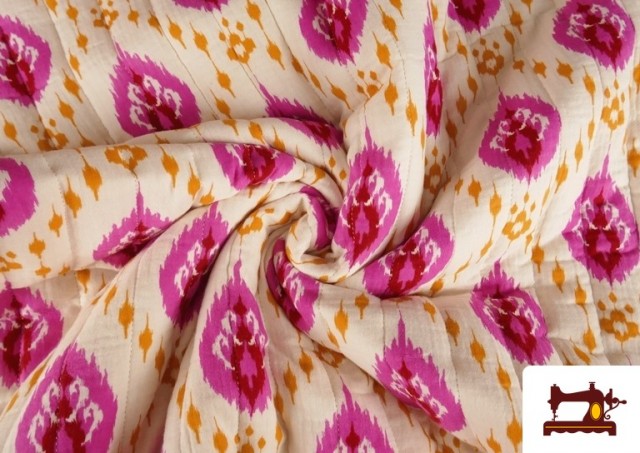 Tela de Muselina de Algodón Acolchada Reversible Étnico Rosa Floral