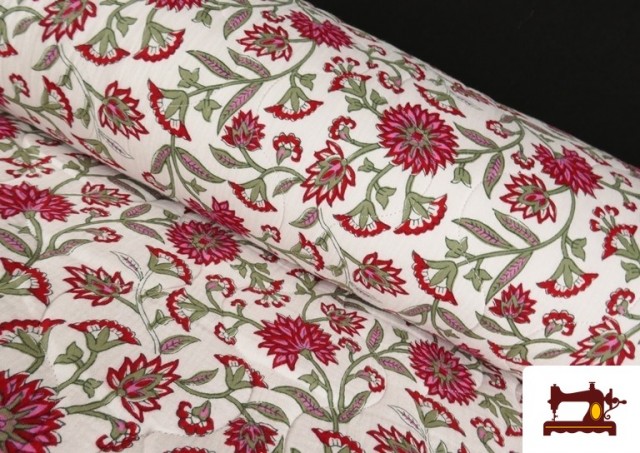 Tela de Muselina de Algodón Acolchada Reversible Floral