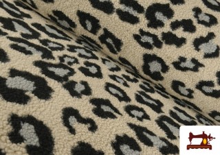 Venta de Tela de Borreguito Bouclé Estampado Leopardo Grande color Gris claro