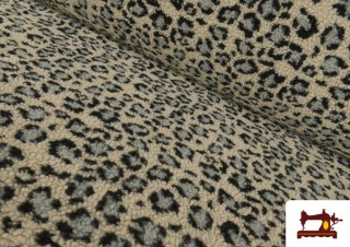 Tela de Borreguito Bouclé Estampado Leopardo color Gris