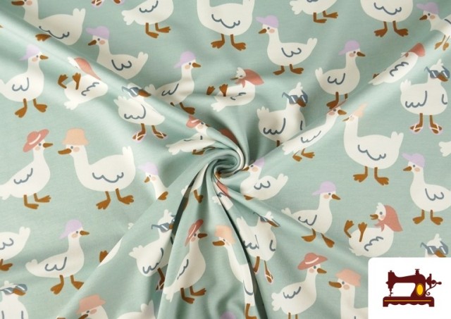 Venta online de Tela de Sudadera French Terry Estampado Patitos Divertidos