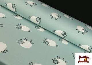 Tela de Sudadera French Terry Estampado Ovejas Divertidas para Pijama