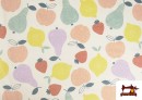 Tela de Sudadera French Terry Estampado Frutas De Colores