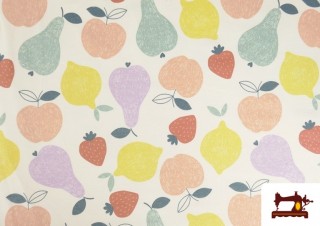Tela de Sudadera French Terry Estampado Frutas De Colores
