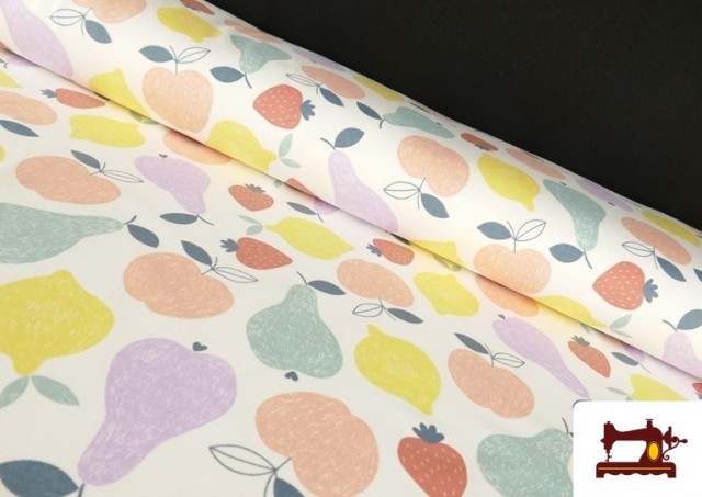 Comprar Tela de Sudadera French Terry Estampado Frutas De Colores